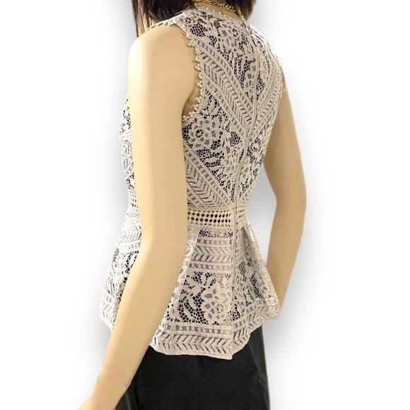 Ivory Lace Floral Overlay Peplum Halter Top NEW - Picture 2 of 4